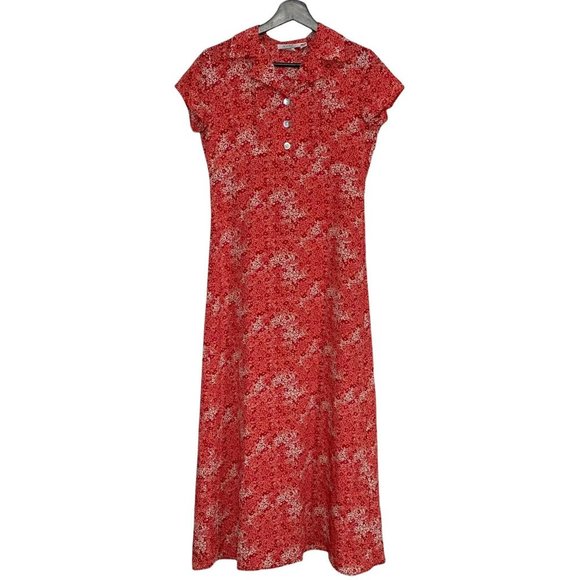 Vintage 90s Jody of CA Micro Floral Button Up Short Sleeve Maxi Dress Small - Picture 1 of 11